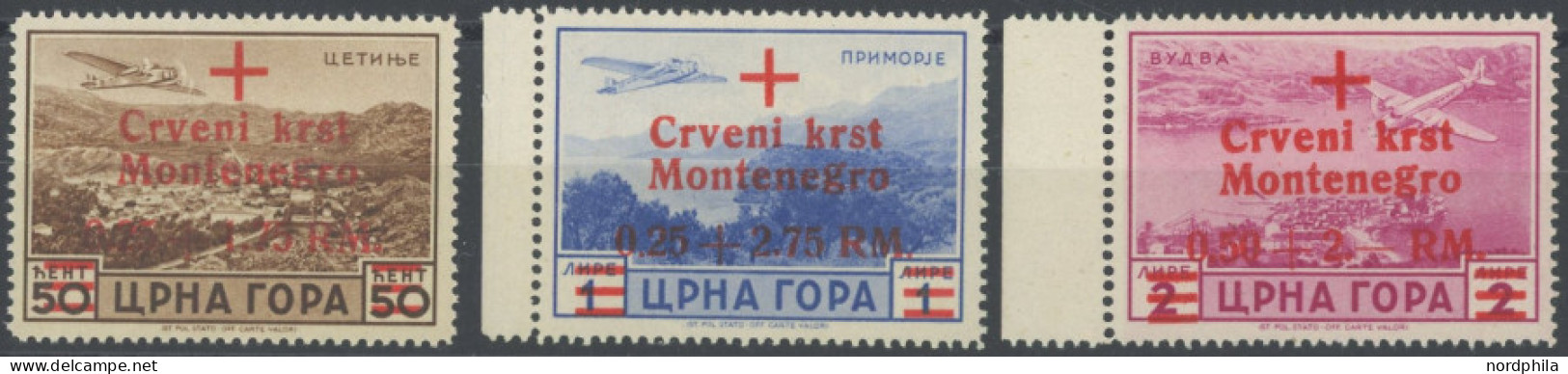 MONTENEGRO 33-35 , 1944, 50 C. - 2 L. Rotes Kreuz, Postfrisch, 3 Prachtwerte, Mi. 180.- - German Occ.: Montenegro