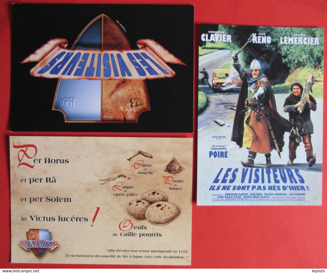 Lot De 3 CP - Les Visiteurs - Film De Jean Marie Poiré Avec C. Clavier, J. Réno Et V. Lemercier - Posters On Cards