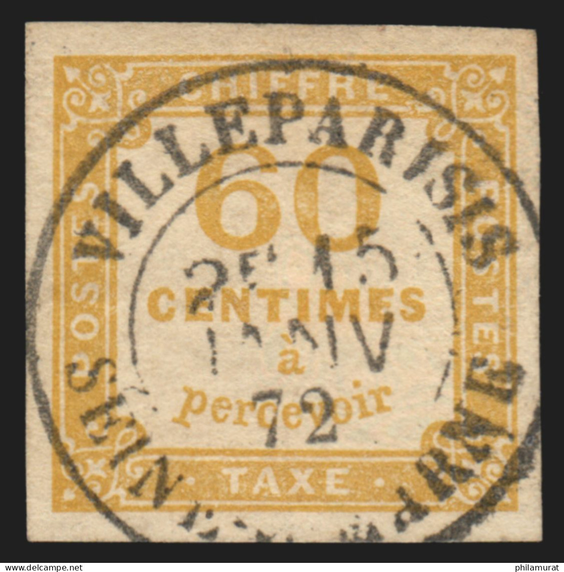 Timbres-Taxe N°8, 60c Bistre-jaune, Oblitéré Villeparisis, Signé A.BRUN - 1859-1959 Gebraucht