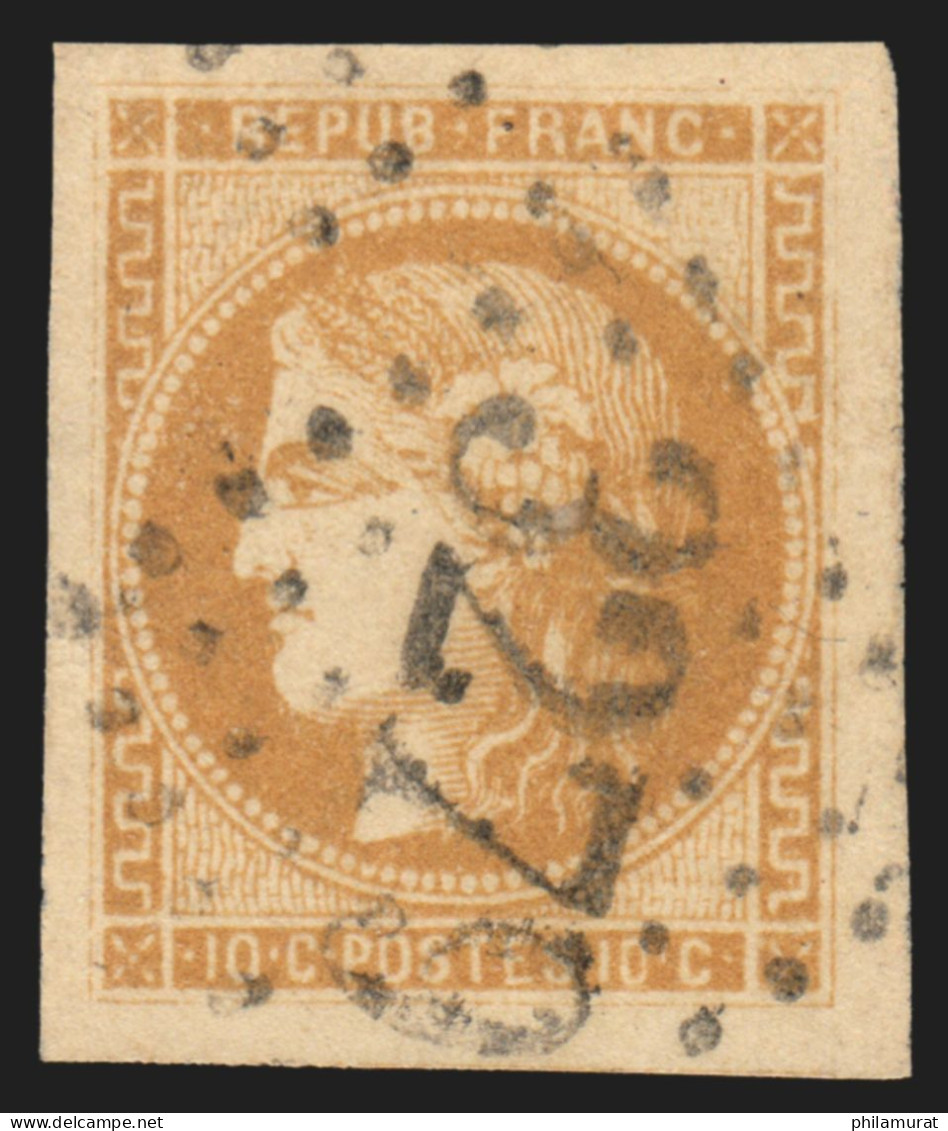 N°43A, Cérès Bordeaux 10c Bistre, Report 1, Oblitéré GC 3279 Salon - SUPERBE - 1870 Bordeaux Printing