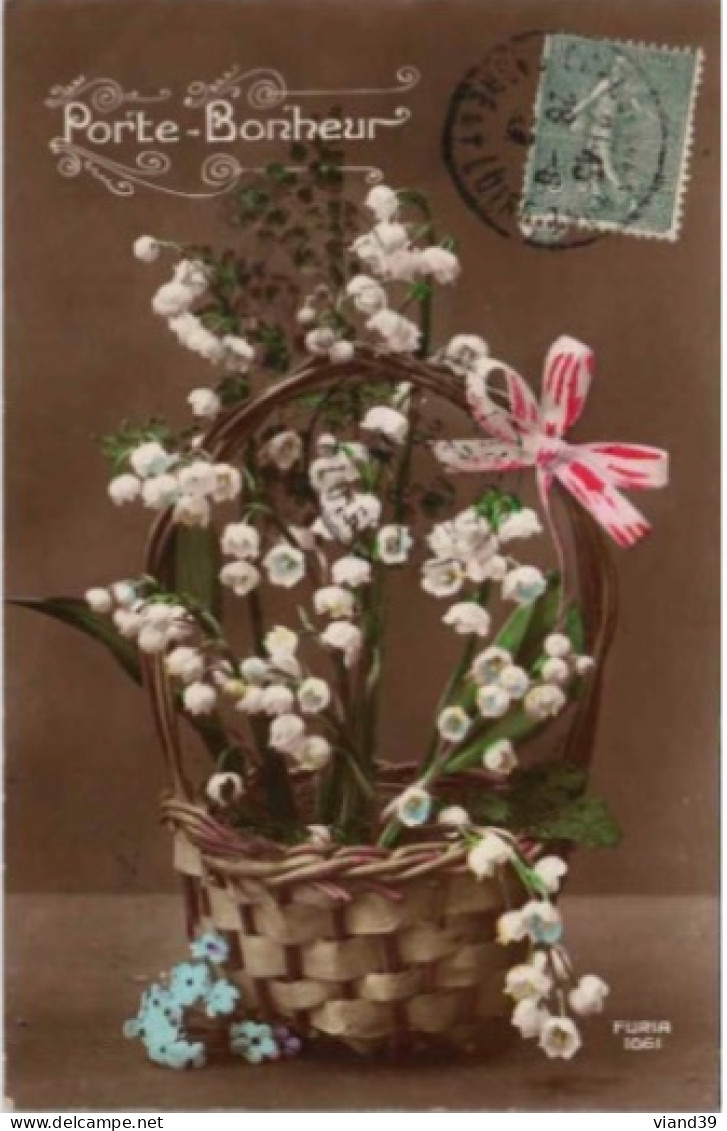 CPA.   MUGUET PORTE BONHEUR.   Cachet Poste 1923 - Fleurs