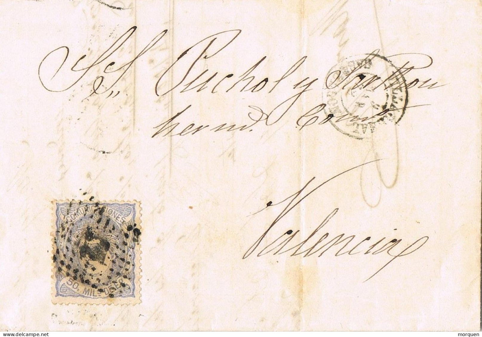 54869. Carta Entera VILLAREAL (Castellon)  1872. Alegoria, Rombo Puntos Y Fechador - Storia Postale