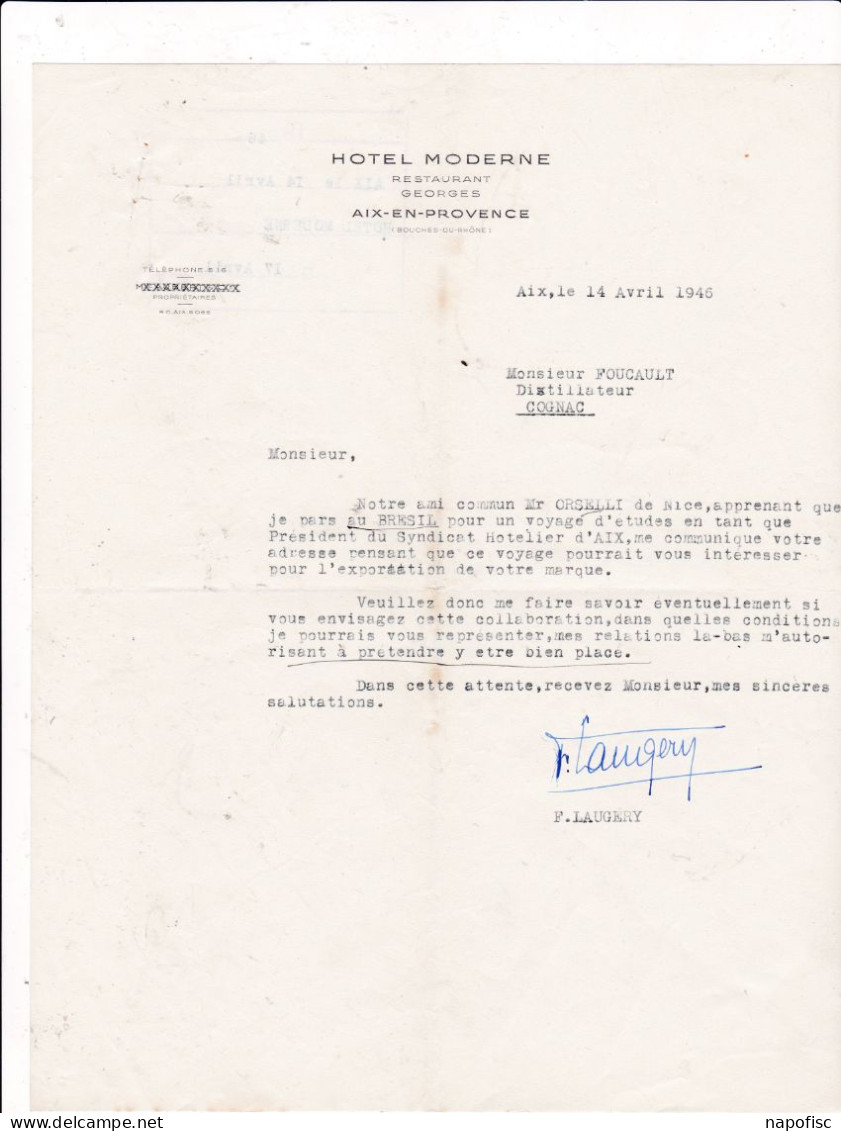 13-Hôtel Moderne Restaurant Georges....Aix-en-Provence..(Bouches-du-Rhône)...1946 - Deportes & Turismo