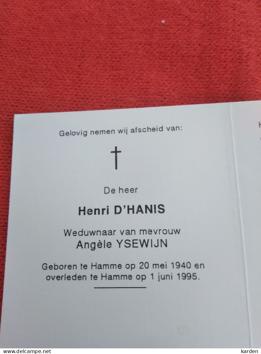 Doodsprentje Henri D'Hanis / Hamme 20/5/1940 - 1/6/1995 ( Angèle Ysewyn ) - Religione & Esoterismo