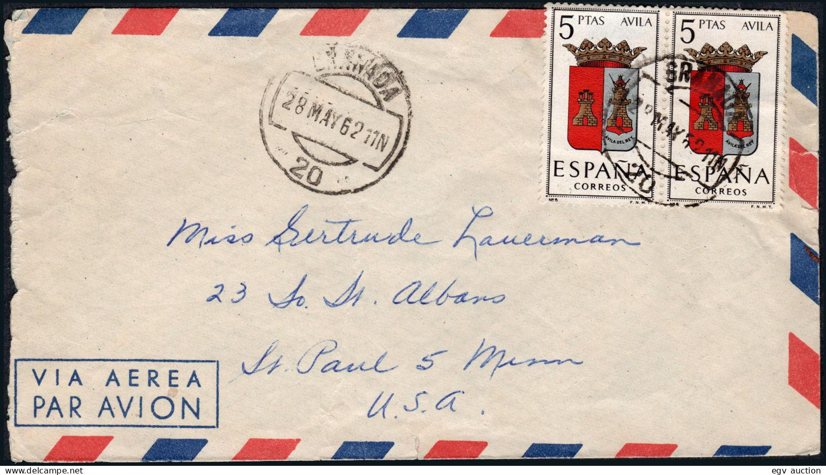 Granada - Edi O 1410(2) - Mat "Granada 28/05/62" A USA - Cartas & Documentos