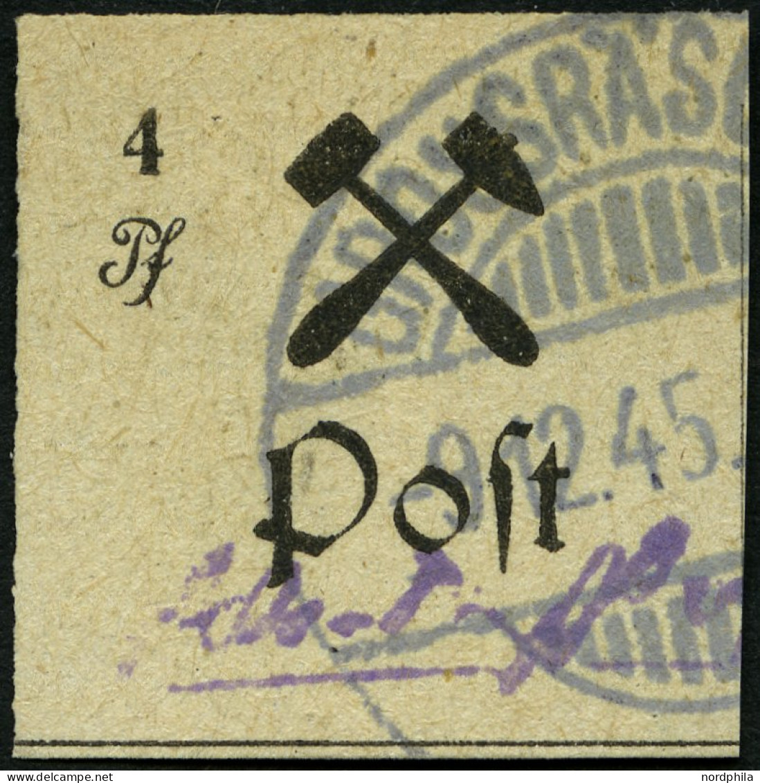 GROSSRÄSCHEN 14BIII O, 1945, 4 Pf. Schwarz Auf Weiß, Ungezähnt, Type III, Pracht, Mi. 250.- - Sonstige & Ohne Zuordnung