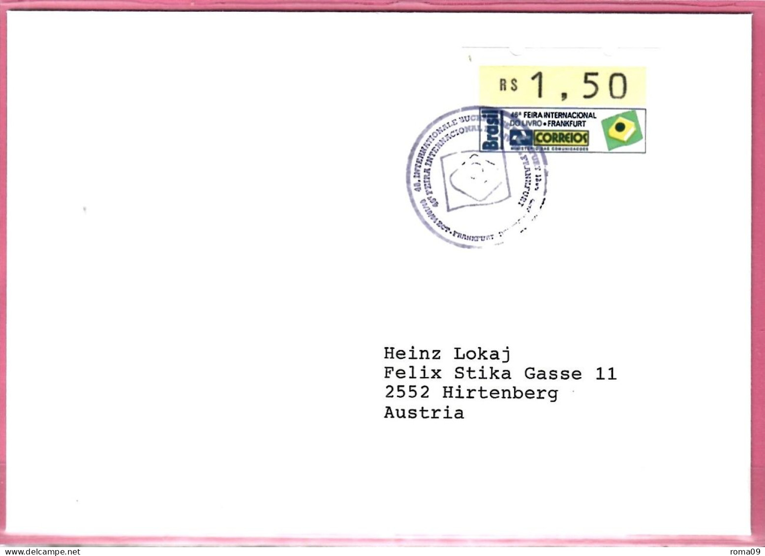 Brasilien, ATM MiNr. 6; 1,50 R; Auf Brief Von Frankfurt A.M. Nach Wien; B-286 - Franking Labels