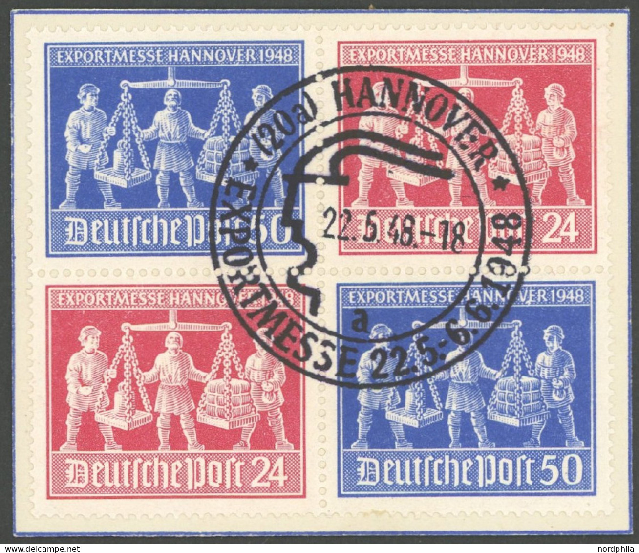 ALLIIERTE BES. VZd 1 BrfStk, 1948, Exportmesse Im Viererblock, Ersttags-Sonderstempel, Pracht, Mi. 80.- - Otros & Sin Clasificación