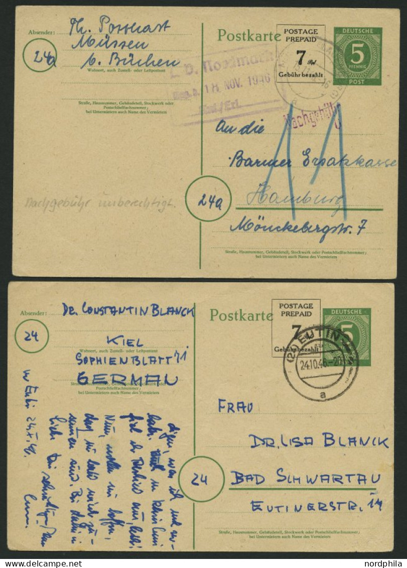 ALL. BES. GANZSACHEN P 959 BRIEF, 1946, 7 Schwarz Neben 5 Pf. Grün, 2 Gebrauchte Karten, Dabei Eine Mit Unberechtigter N - Other & Unclassified