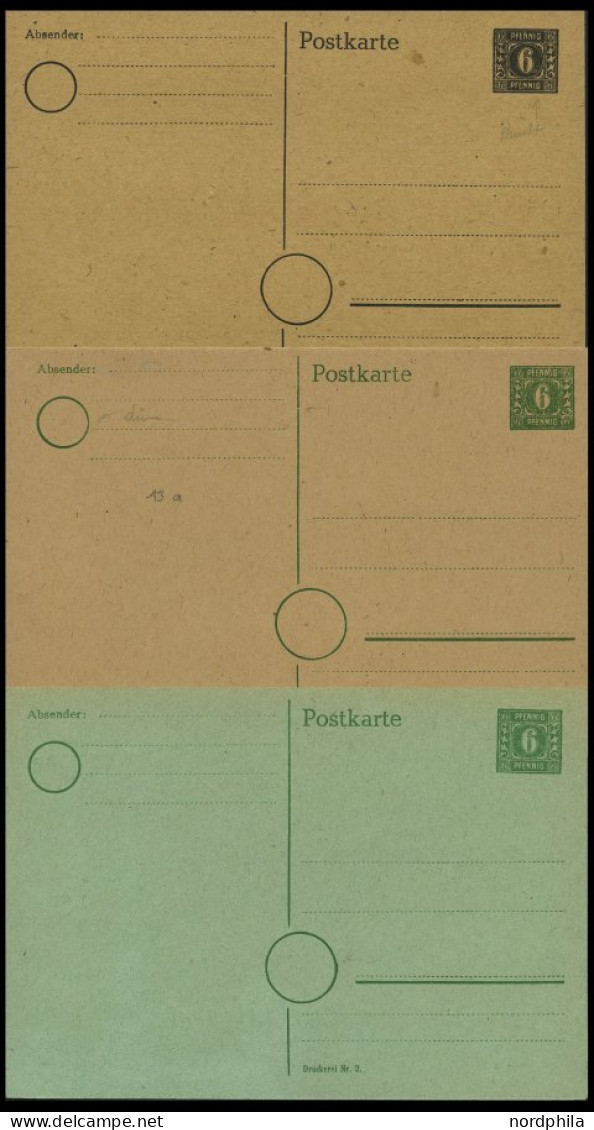 MECKLENBURG-VORPOMMERN P 5-7 BRIEF, Ganzsachen: 1945, 6 Pf., 6 Ungebrauchte Karten: P 5a,b, P 6 (3 Verschiedene Kartons) - Sonstige & Ohne Zuordnung