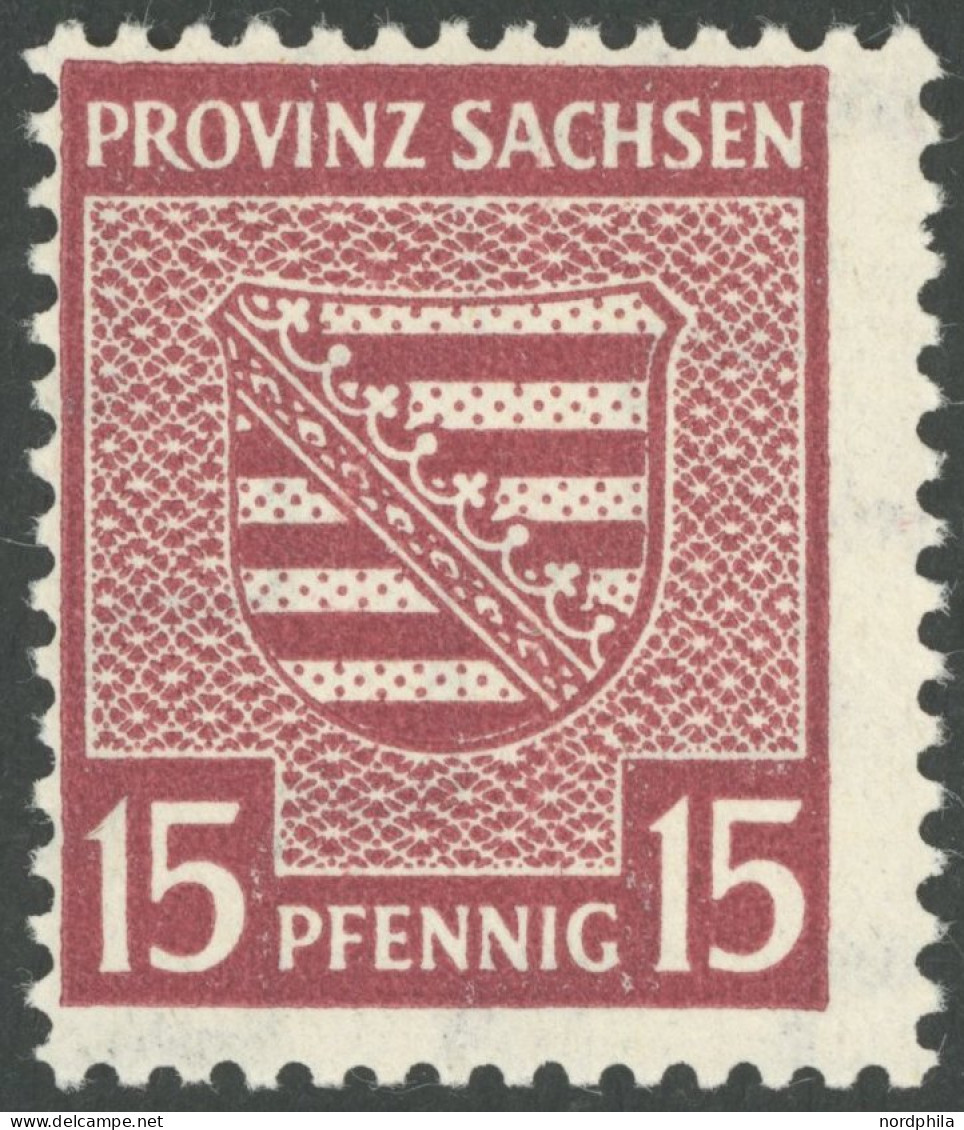 PROVINZ SACHSEN 80Xa , 1945, 15 Pf. Mittellilakarmin, Wz. 1X, Herstellungsbedingte Leichte Gummiwellung, Postfrisch, Pra - Autres & Non Classés