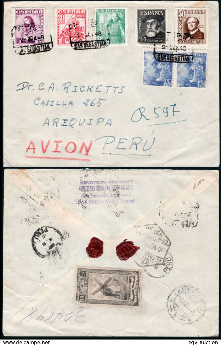 Guipúzcoa - Edi O 1026+1033+1034+... - Mat "Certificado 9/Sep./48 San Sebastián" A Perú - Lettres & Documents
