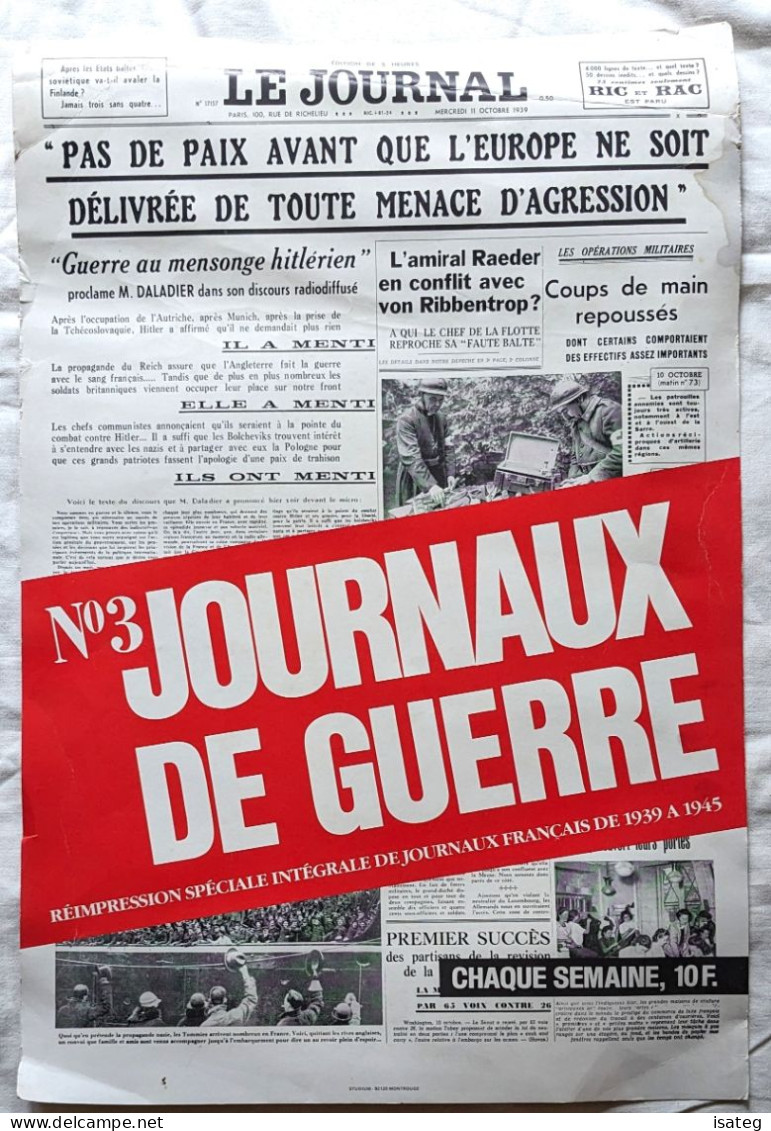 Affiche Cartonnée Publicitaire Pour Librairie : LE JOURNAL REIMPRESSION 1939 - Manifesti