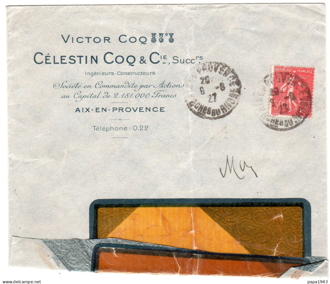 1927  " Celestin COQ & Cie  AIX EN PROVENCE " - Cartas & Documentos