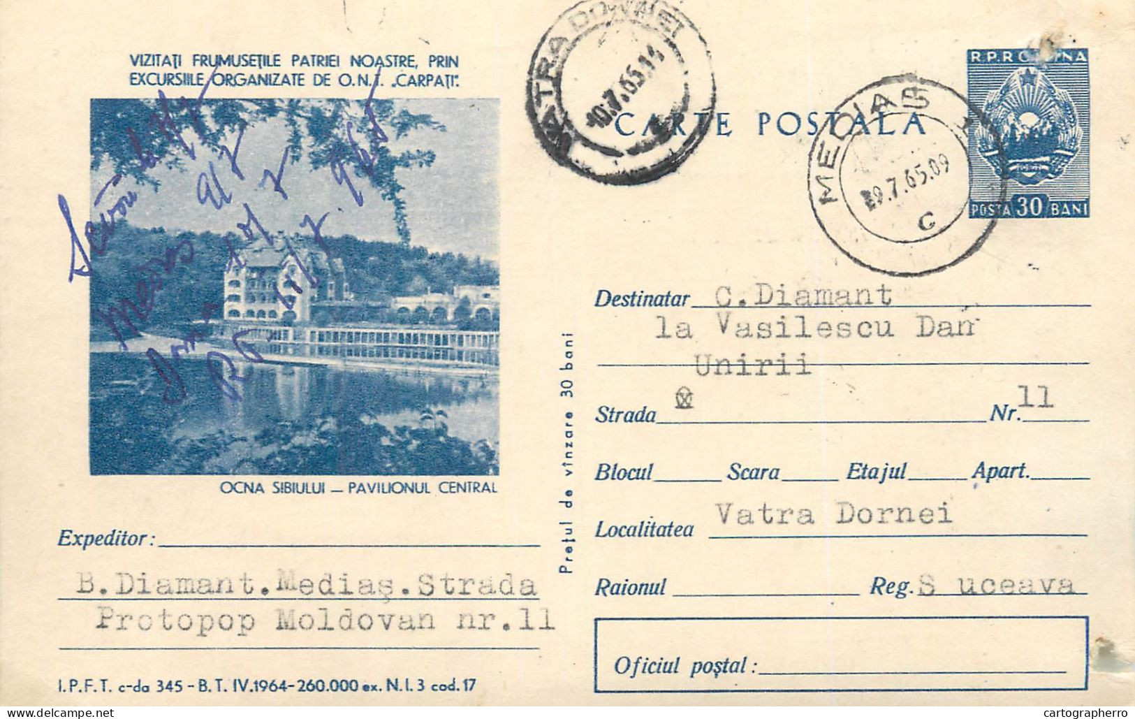Postal Stationery Postcard Romania Ocna Sibiului 1965 - Rumania