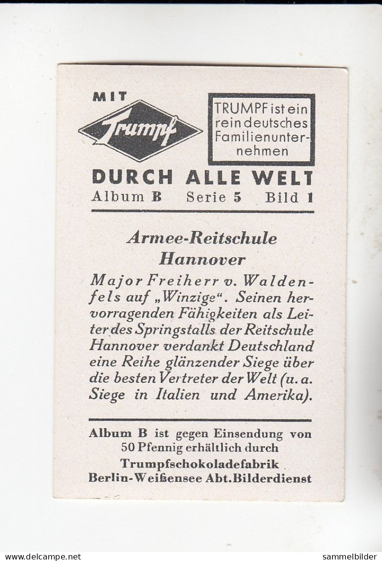 Mit Trumpf Durch Alle Welt Armee Reitschule Hannover Major Waldenfels Auf Winzige B Serie 5 #1 Von 1933 - Zigarettenmarken