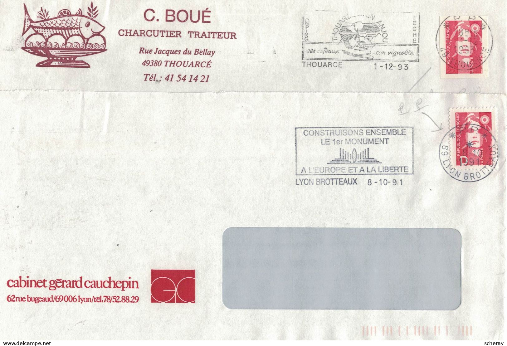 2  OBLITERATIONS FLAMME PP SUR LETTRES AFFRANCHIES TIMBRES  ( Lot 404 ) - Covers & Documents