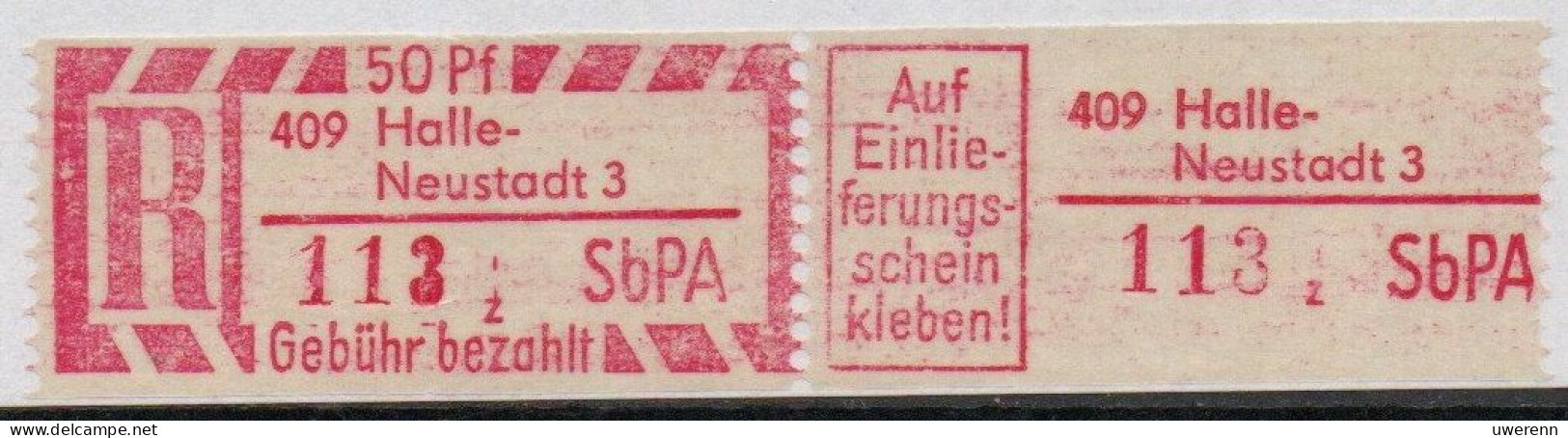 DDR Einschreibemarke Halle-Neustadt Postfrisch, EM2B-409-3zII(2) Zh - Etiquettes De Recommandé