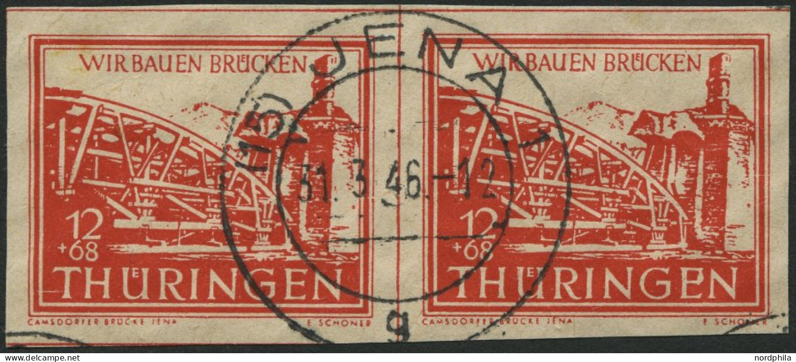 THÜRINGEN 113ayII O, 1945, 12 Pf. Dunkelorange Wiederaufbau Mit Abart Punkt Im E In Thüringen (Feld 23), Im Waagerechten - Other & Unclassified