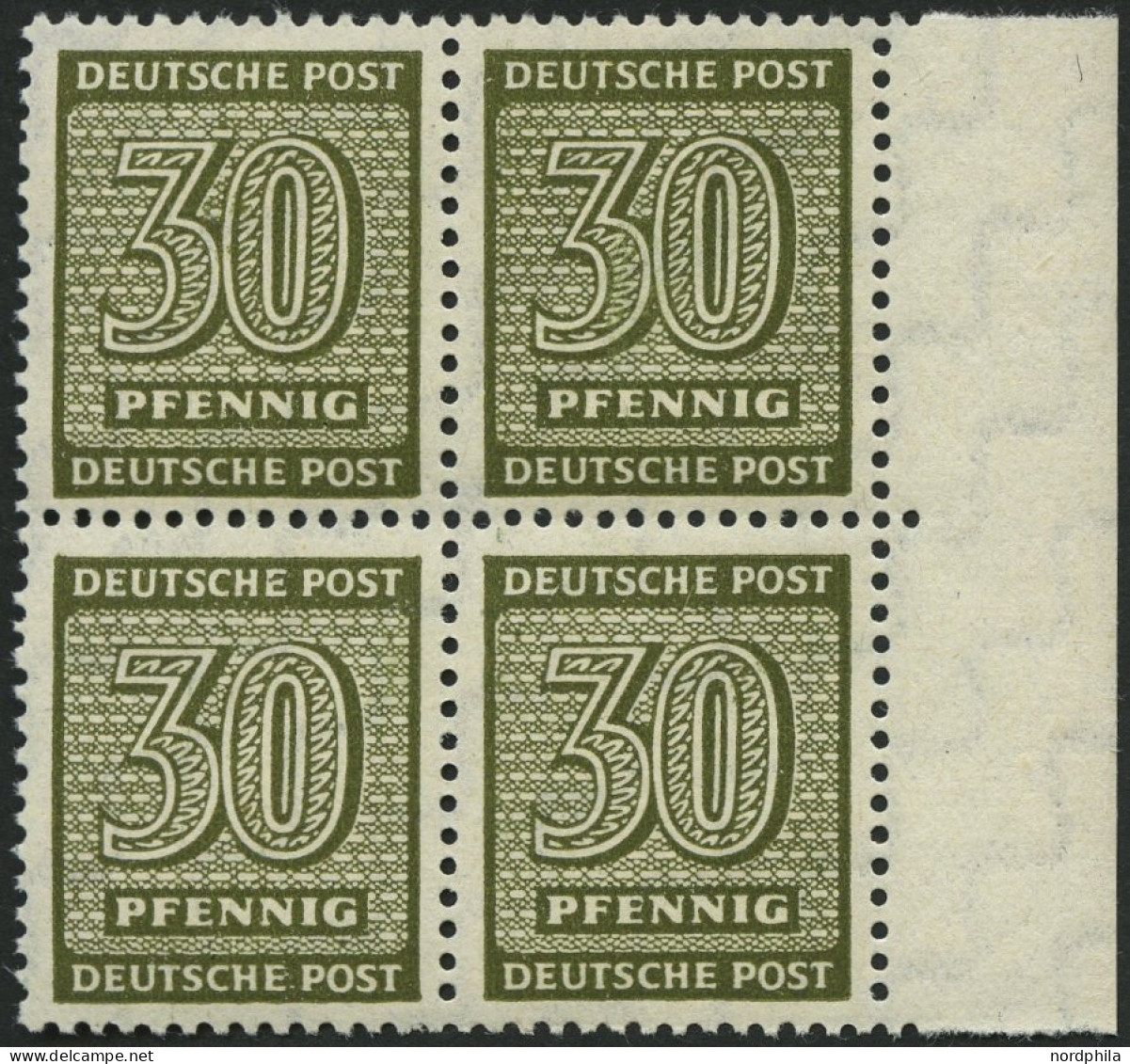 WEST-SACHSEN 135Xa VB , 1945, 30 Pf. Bräunlicholiv, Wz. 1X, Im Randviererblock, Pracht, Gepr. Dr. Jasch, Mi. 800.- - Autres & Non Classés