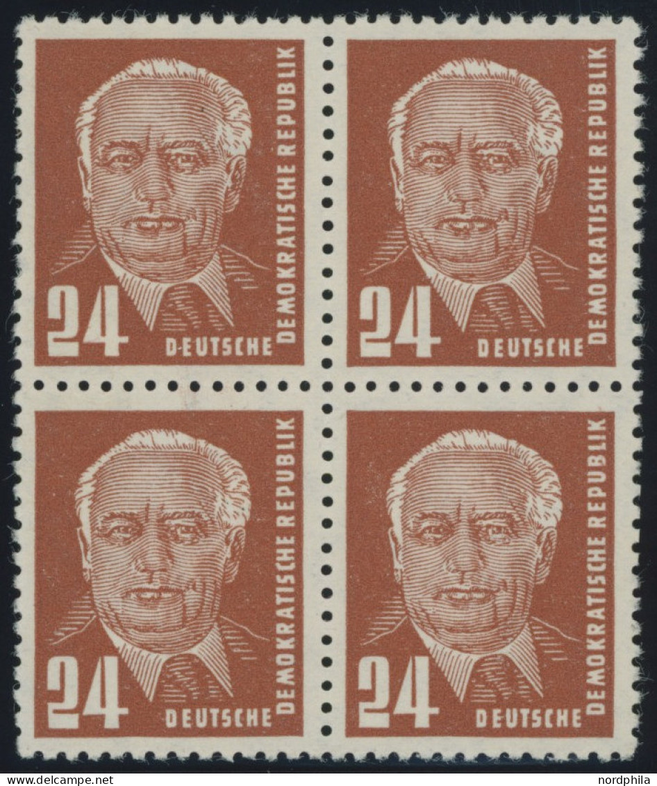 DDR 324zaXII VB , 1952, 24 Pf. Schwärzlichrotorange Pieck, Gewöhnliches Papier, Wz. 2XII, Im Viererblock, Postfrisch, Pr - Other & Unclassified