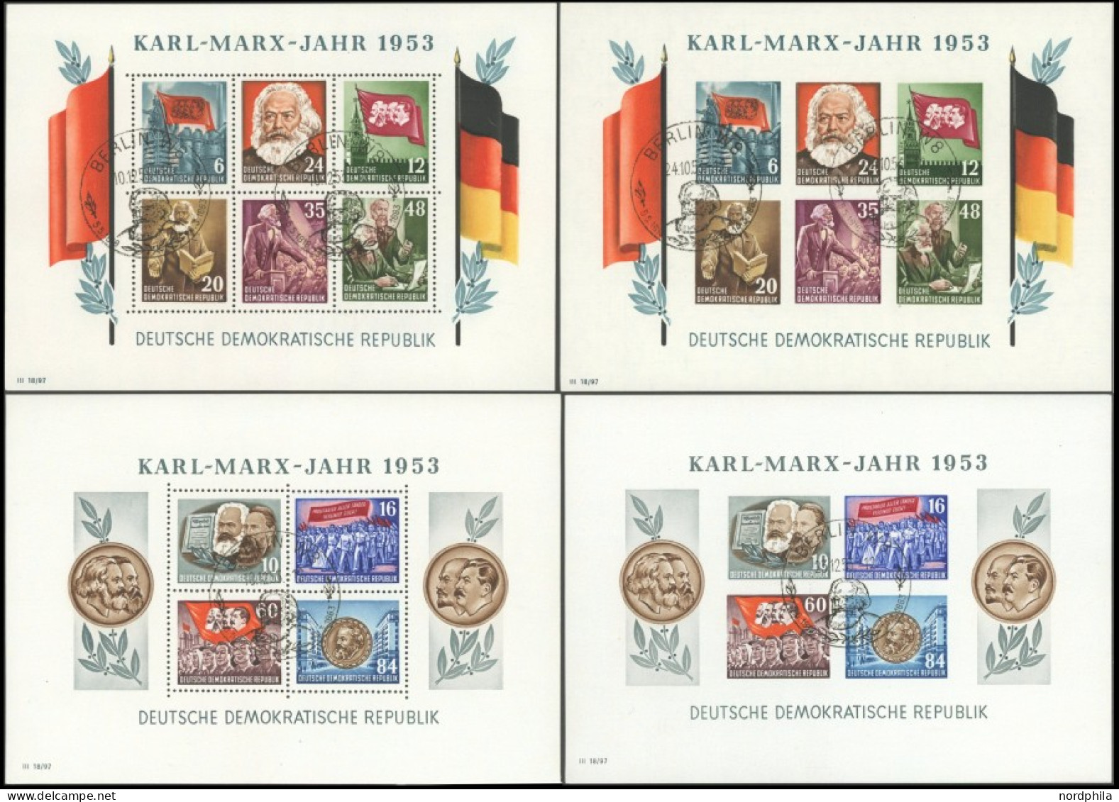 DDR 8/9A/BYI O, 1953, Marx-Blocks (4), Alle Mit Wz. 2YI, Ersttags-Sonderstempel, Pracht, Gepr. König, Mi. 600.- - Other & Unclassified