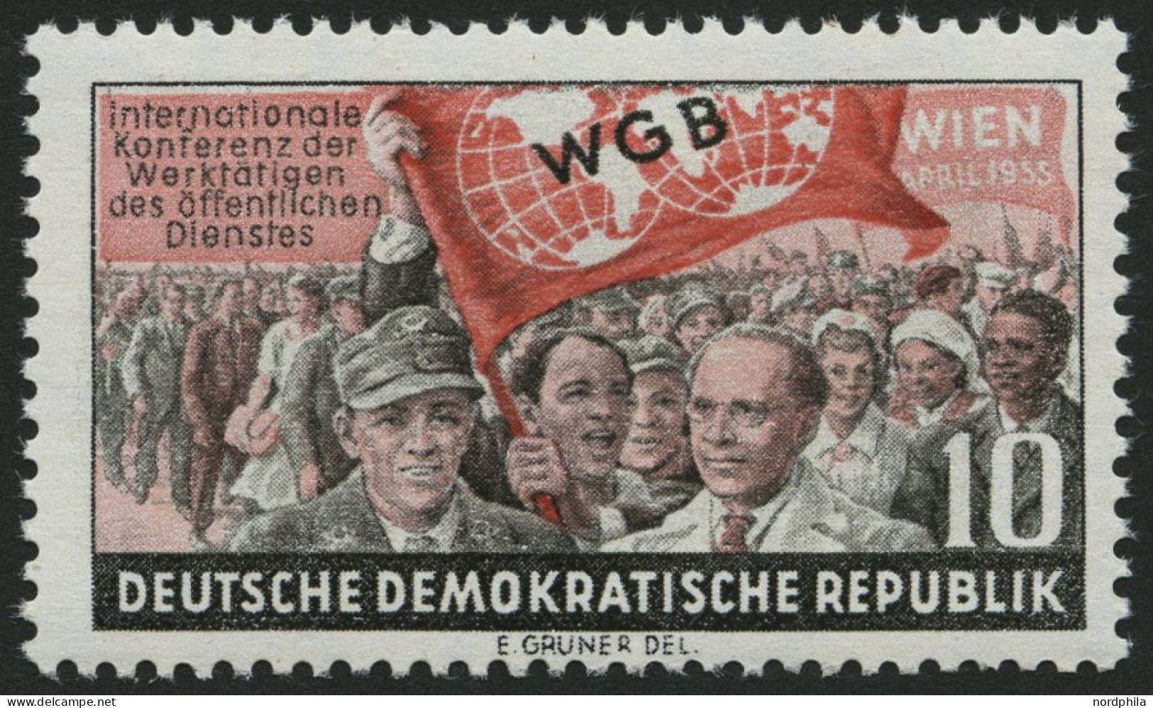 DDR 452I , 1955, 10 Pf. Weltgewerkschaftsbund Mit Abart Weißer Fleck An Der Rechten Kragenspitze, Pracht, Mi. 120.- - Oblitérés