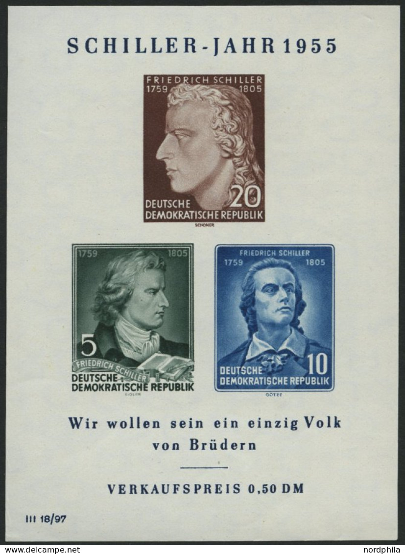 DDR Bl. 12II , 1955, Block Schiller Mit Abart Gesicht Mit 2 Warzen, Pracht, Mi. 300.- - Autres & Non Classés