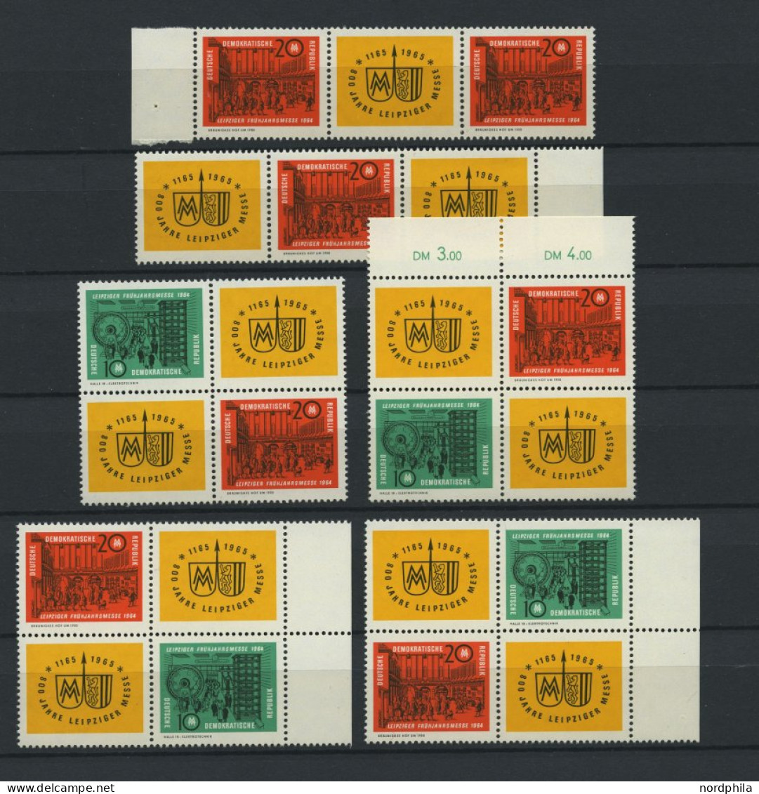 DDR 1012/3 , 1964, Leipziger Frühjahrsmesse, Alle 16 Zusammendrucke Komplett (W Zd 118-125 Und S Zd 44-51) Und 4 Viererb - Autres & Non Classés