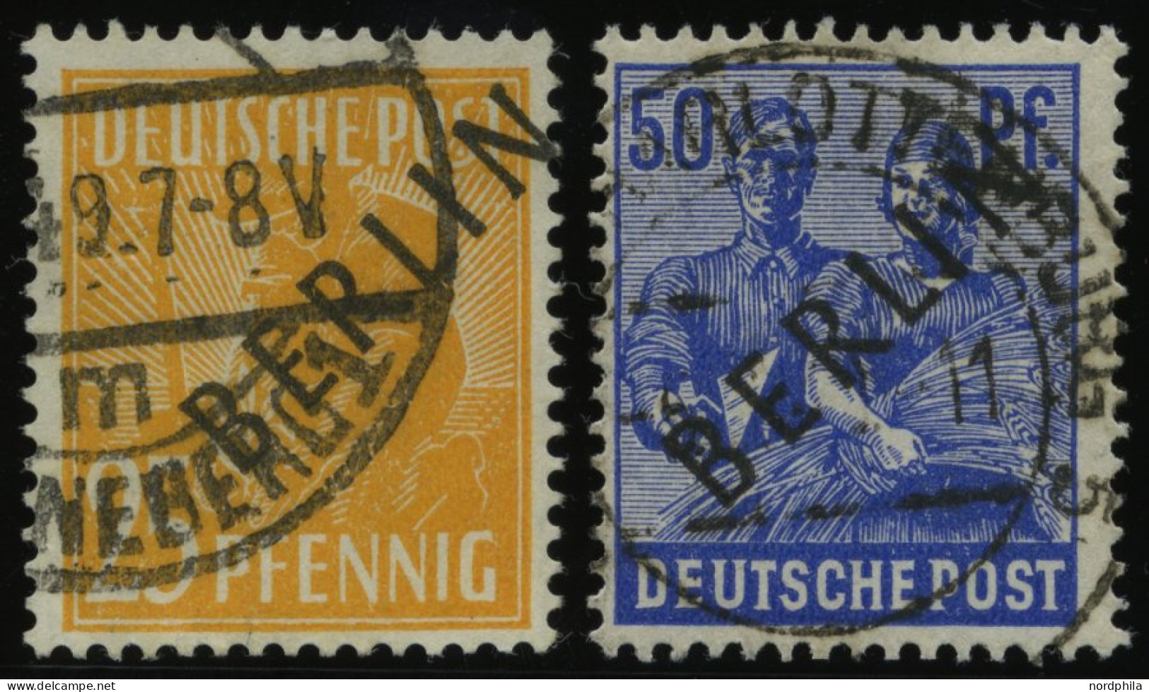 BERLIN 10,13 O, 1948, 25 Und 50 Pf. Schwarzaufdruck, 2 Prachtwerte, Gepr. Schlegel, Mi. 90.- - Autres & Non Classés