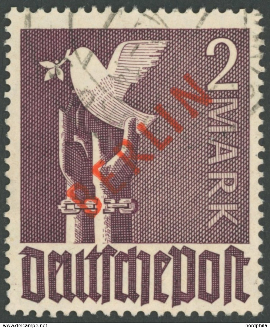 BERLIN 34 O, 1949, 2 M. Rotaufdruck, Normale Zähnung, Pracht, Gepr. D. Schlegel, Mi. 280.- - Autres & Non Classés