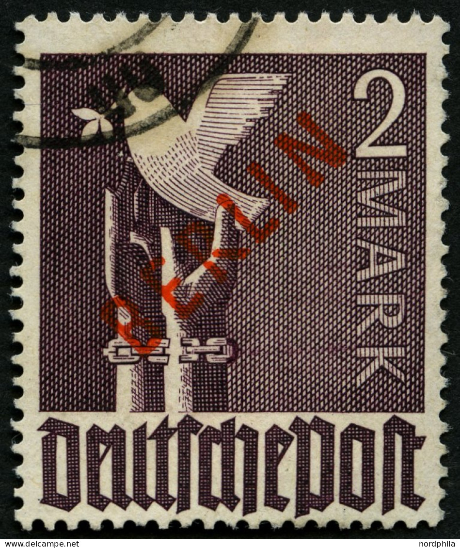 BERLIN 34 O, 1949, 2 M. Rotaufdruck, üblich Gezähnt Pracht, Gepr. Schlegel, Mi. 280.- - Oblitérés