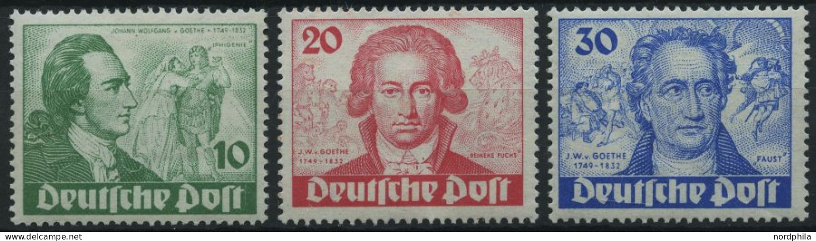 BERLIN 61-63 , 1949, Goethe, übliche Herstellungsbedingte Gummibüge, Prachtsatz, Mi. 320.- - Unused Stamps