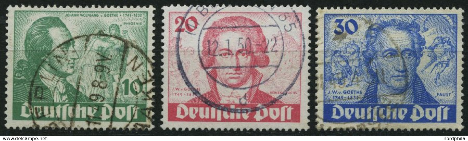 BERLIN 61-63 O, 1949, Goethe, üblich Gezähnter Prachtsatz, Mi. 180.- - Used Stamps