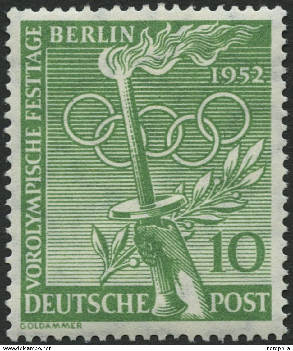 BERLIN 89y , 1952, 10 Pf. Vorolympische Festtage, Waagerechte Gummiriffelung, Falzrest, Pracht, Mi. 100.- - Unused Stamps