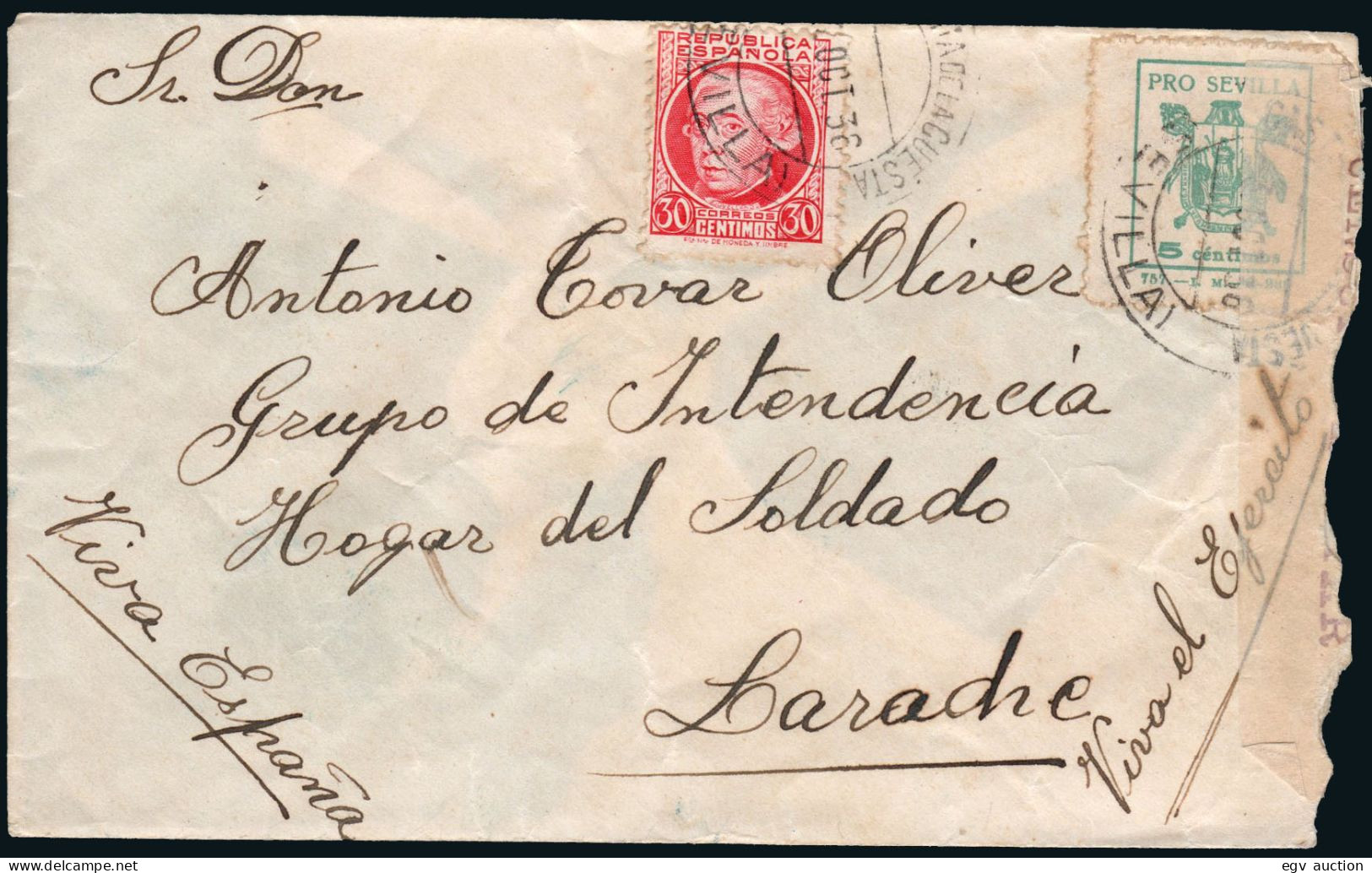 Sevilla - Edi O 687+Local - Mat "Castilleja De La Cuesta 07/Oct./36" + Censura A Larache - Cartas & Documentos