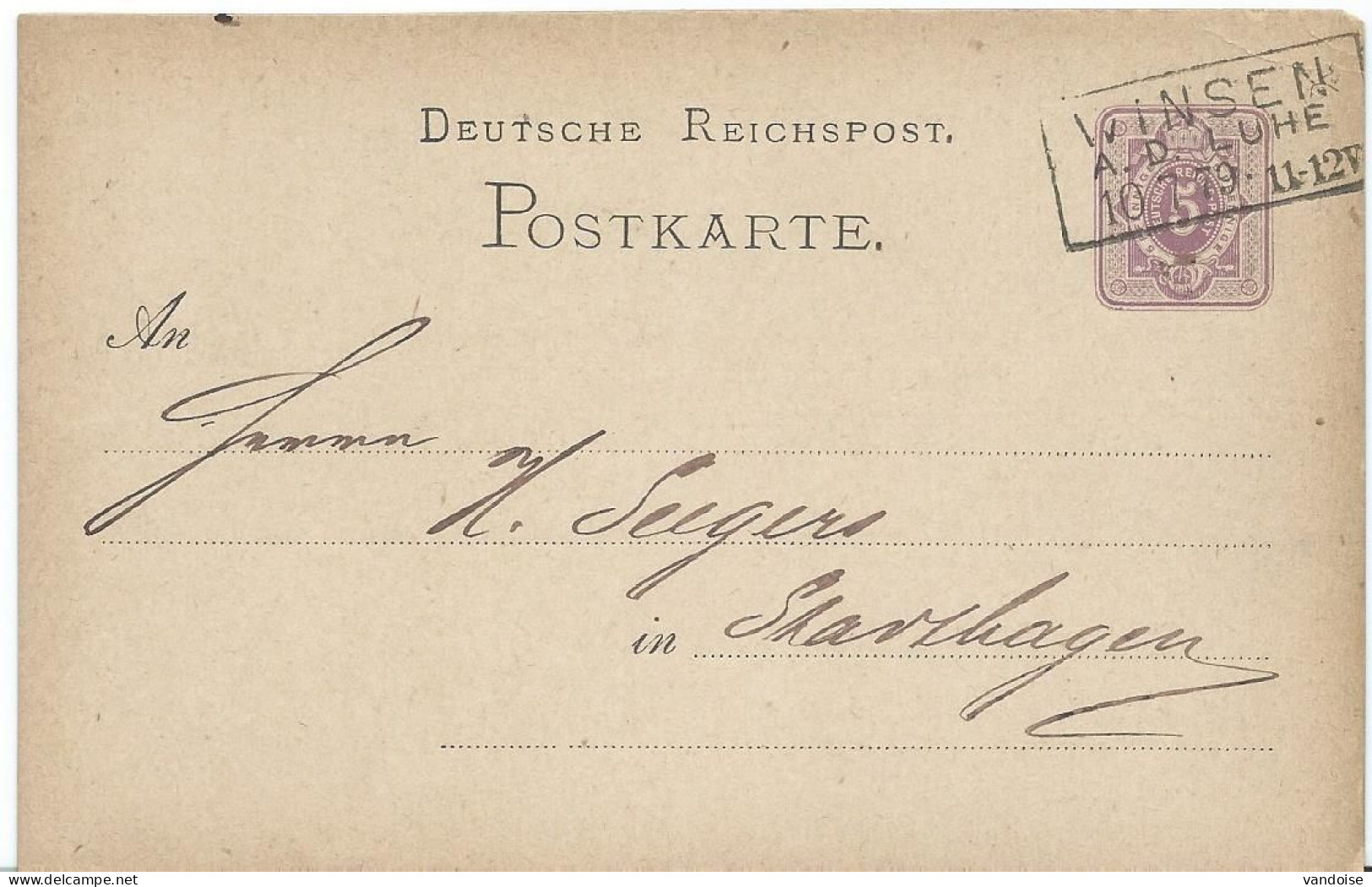 ENTIER POSTAL 1879 AVEC CACHET DE WINSEN A. D. LUHE - Cartes Postales