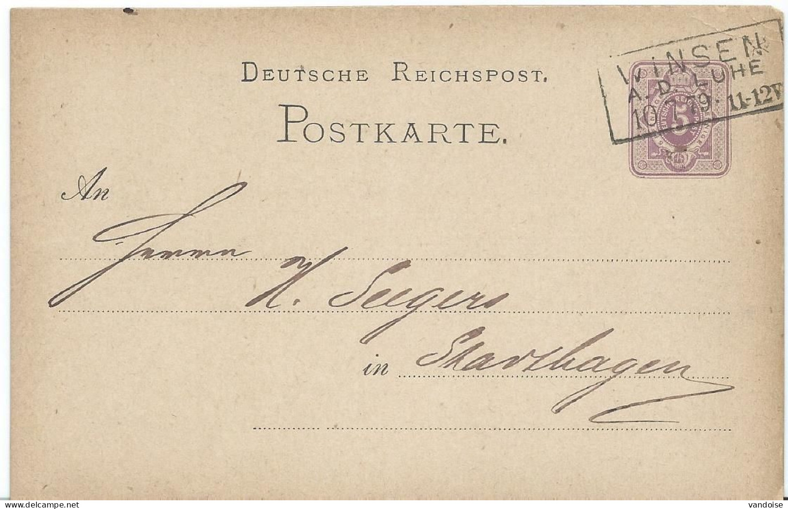 ENTIER POSTAL 1879 AVEC CACHET DE WINSEN A. D. LUHE - Tarjetas