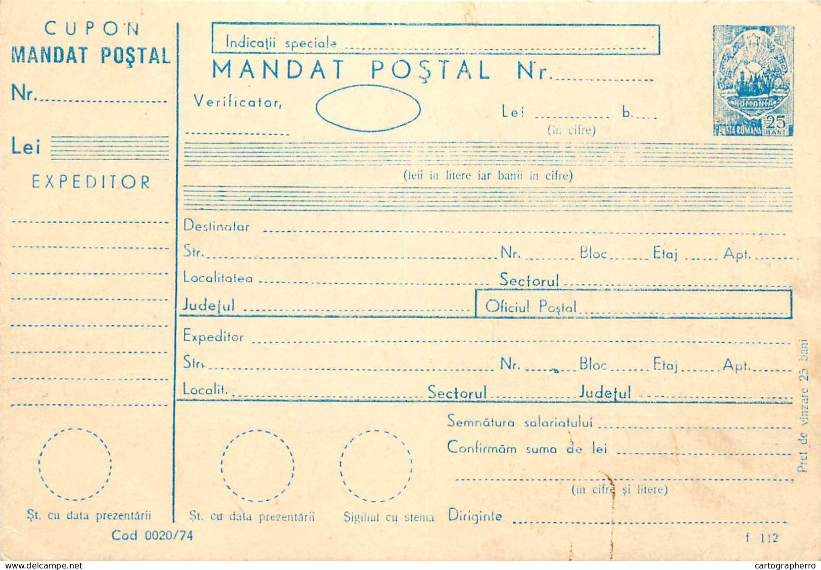 Postal Stationery Postcard Romania Mandat Postal Necompletat - Rumania