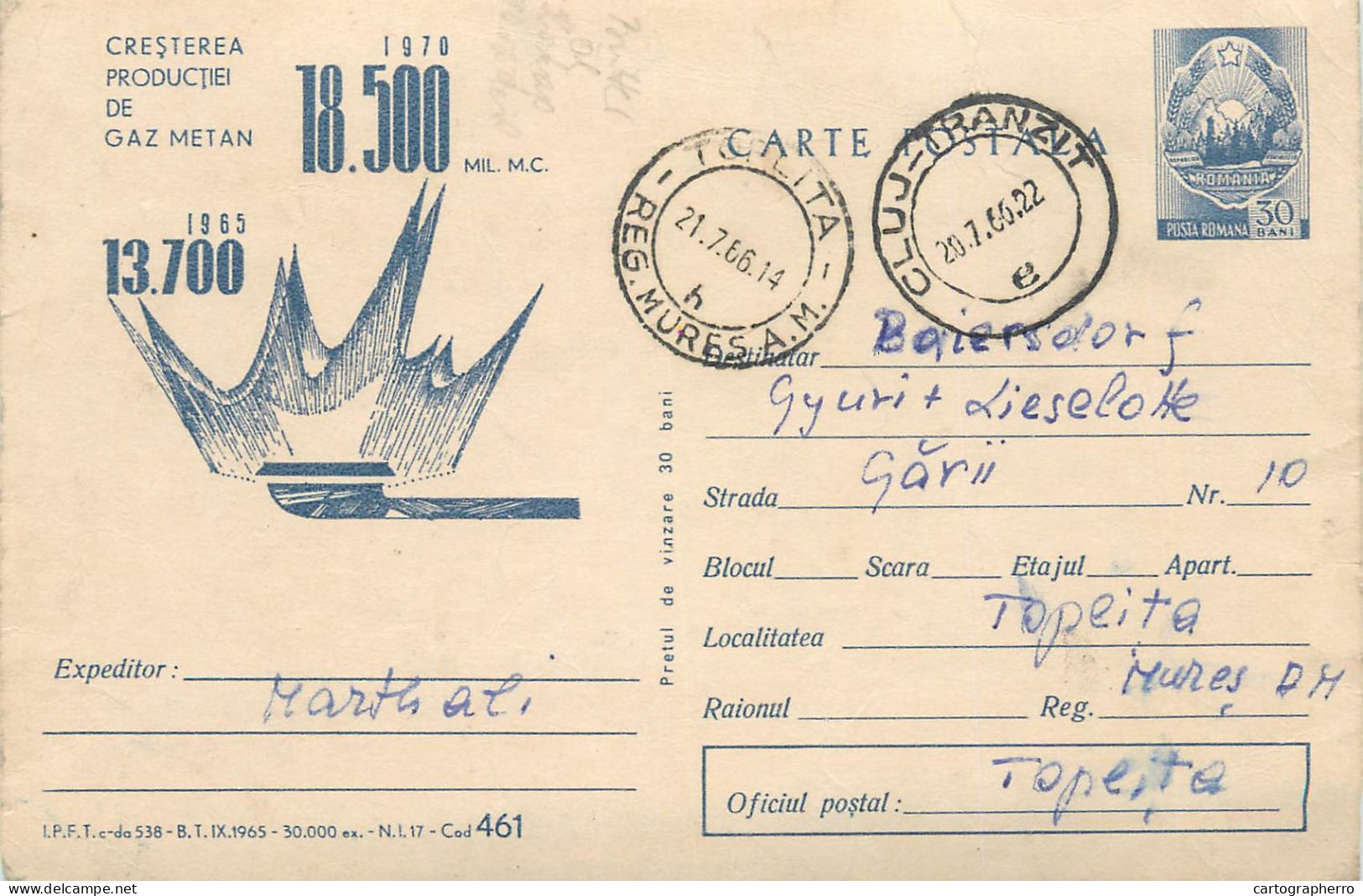 Postal Stationery Postcard Romania Methane Gas Drive 1970 - Rumania