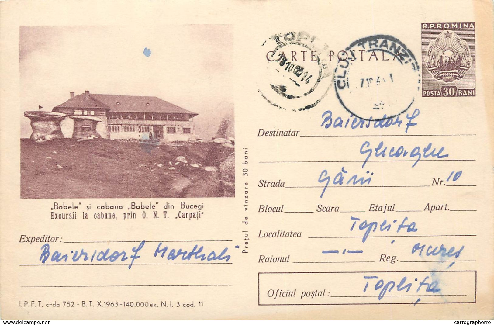 Postal Stationery Postcard Romania Babele Muntii Bucegi Cabana - Romania