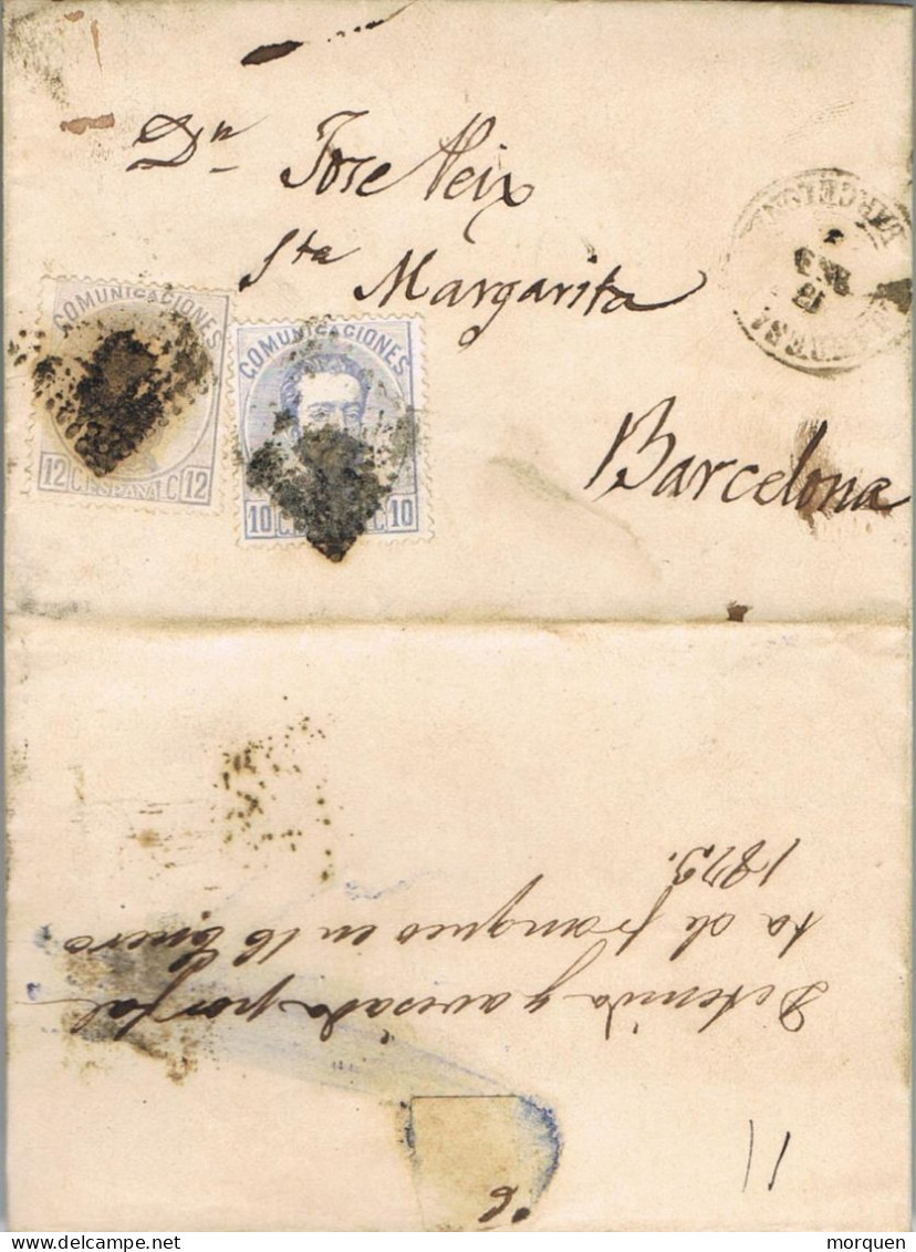 54871. Carta Entera MANRESA (Barcelona) 1873. AMADEO 10 Y 12 Cts. Manuscrito DETENIDA FALTA FRANQUEO - Covers & Documents