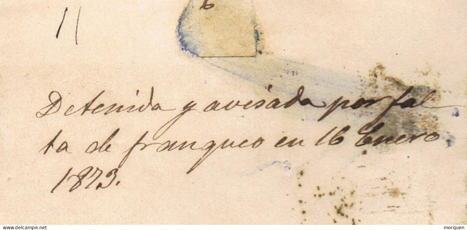 54871. Carta Entera MANRESA (Barcelona) 1873. AMADEO 10 Y 12 Cts. Manuscrito DETENIDA FALTA FRANQUEO - Cartas & Documentos