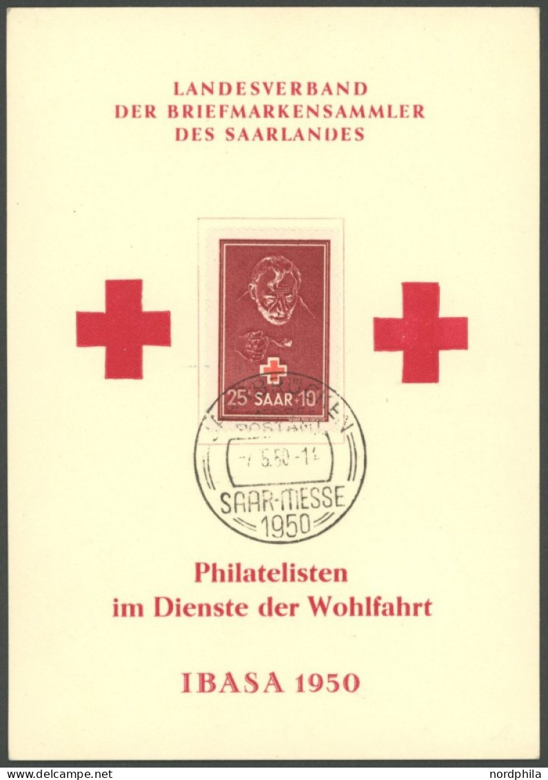 SAARLAND 292 BrfStk, 1950, 25 Fr. Rotes Kreuz Auf Sonderkarte, Pracht, Mi. 80.- - Autres & Non Classés