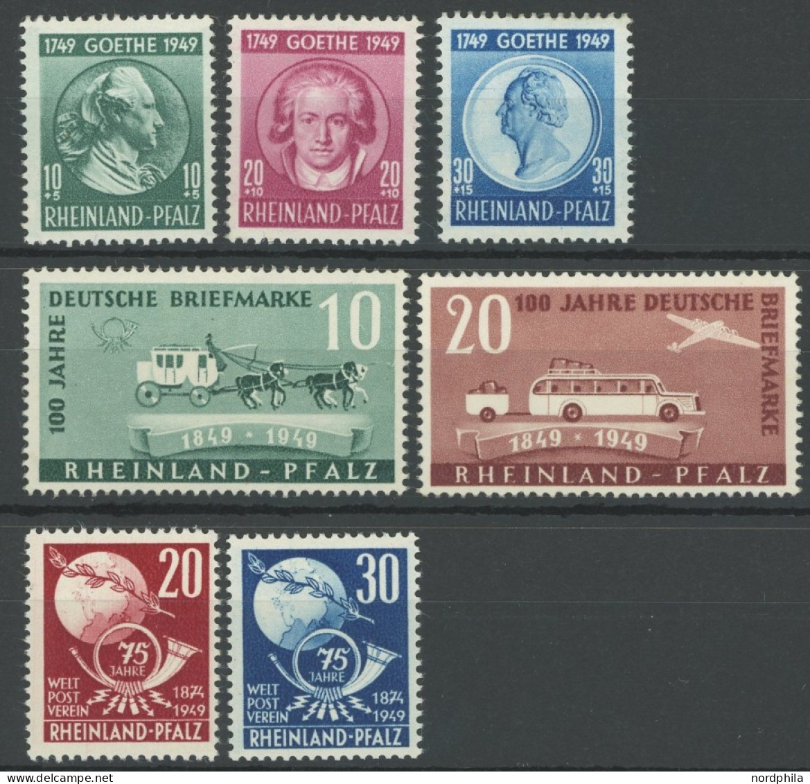 RHEINLAND PFALZ 46-52 , 1949, 3 Postfrische Prachtsätze, Mi. 83.- - Renania-Palatinato