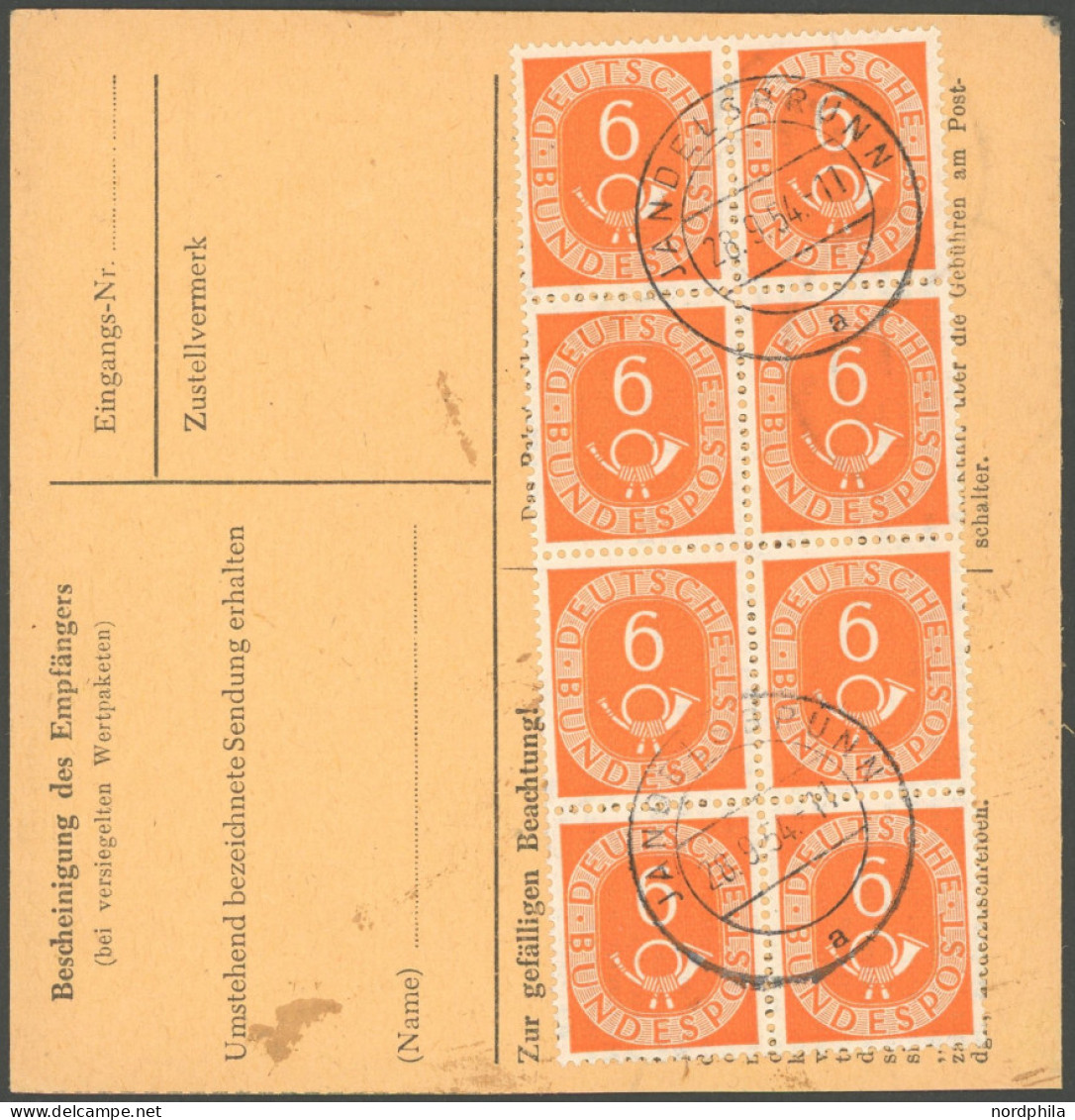 BUNDESREPUBLIK 126 BRIEF, 1954, 6 Pf. Posthorn Im Achterblock (rückseitig) Und Waagerechten Paar Als Seltene Mehrfachfra - Autres & Non Classés