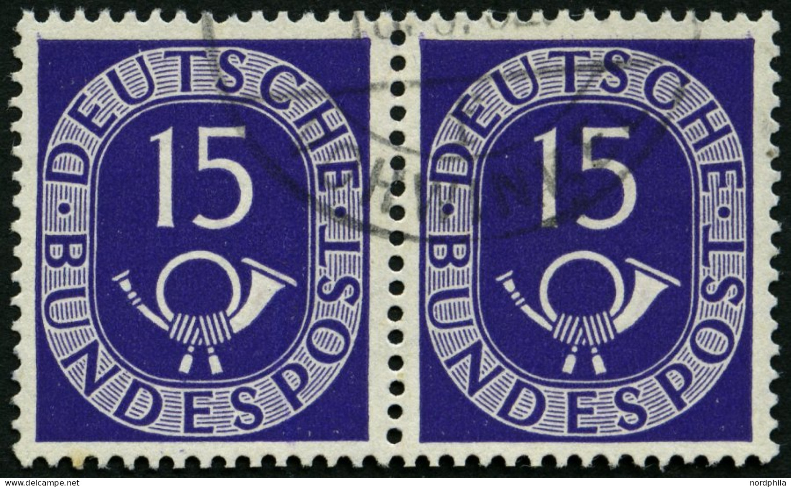 BUNDESREPUBLIK 129 Paar O, 1951, 15 Pf. Posthorn Im Waagerechten Paar, Pracht, Mi. 180.- - Oblitérés