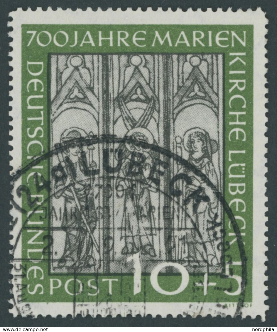 BUNDESREPUBLIK 139II O, 1951, 10 Pf. Marienkirche Mit Abart Grüner Punkt Im Ü Von Lübeck, Sonderstempel, Pracht, Mi. -.- - Oblitérés