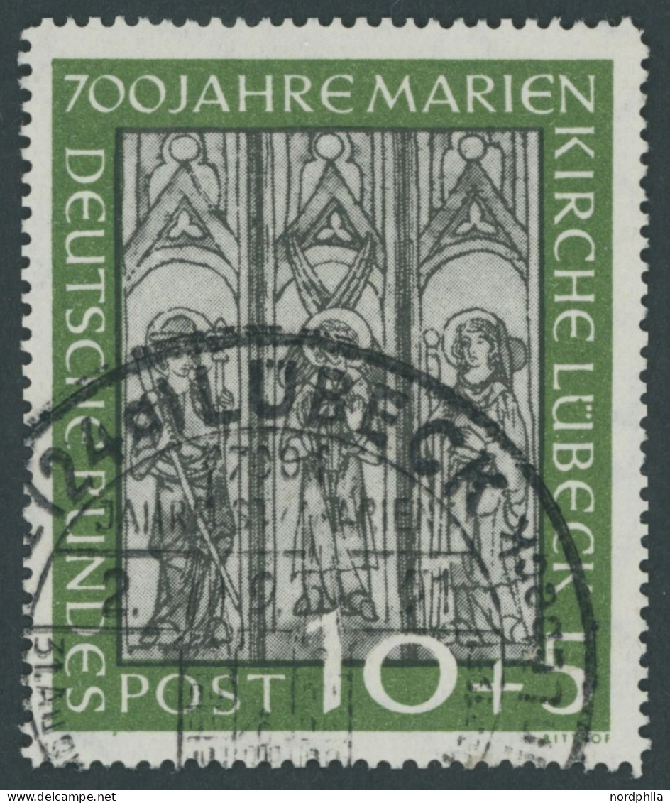 BUNDESREPUBLIK 139II O, 1951, 10 Pf. Marienkirche Mit Abart Grüner Punkt Im Ü Von Lübeck, Sonderstempel, Pracht, Mi. -.- - Gebraucht