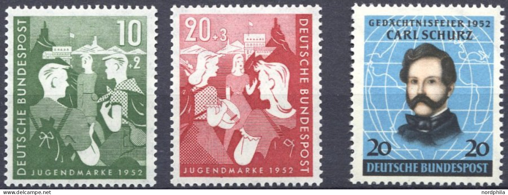 BUNDESREPUBLIK 153/4,155 , 1952, Bundesjugendplan Und Schurz, 3 Prachtwerte, Mi. 60.- - Neufs